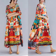 Plus Size Women Print Summer Dress Sundress Cotton Linen Female Lady Vestidos Loose Casual Holiday Maxi Long Dress Big Size 5XL 2024 - buy cheap