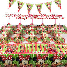 Kit de festa com tema minnie mouse, toalha de mesa, guardanapo, pratos, copos, talheres, conjunto de decoração para o primeiro aniversário da menina 2024 - compre barato
