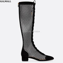 KALMALL Runway Breathable Mesh Boots Fishnet High Boots Cut Outs Chunky Heels Women Gladiator Cross Tied Boots Summer Week Show 2024 - buy cheap