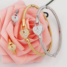 The new fashion jewelry heart lock bangle and ring sets Dubai gold plated Zircon women girl wedding bridal party jewelry set 2024 - buy cheap