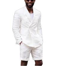 White Double Breasted Summer Wedding Suits With Short Pants Terno Tuxedo Summer Men’s Peak Lapel Blazer Dress 2pcs Jacket+Pants 2024 - buy cheap