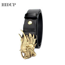 HIDUP Chinese Dragon Head Pattern Brass Buckles Belts for Men Top Quality Solid Cow Cowhide Leather Belt Man Accessories NWWJ139 2024 - buy cheap