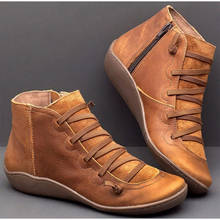 Women Ankle Boots Autumn Winter PU Leather Vintage Ladies Flat Shoes Casual Designer Platform Martin Boots Plus Size Booties 2024 - buy cheap
