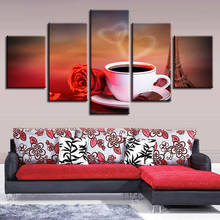 Wall Art Poster HD Prints Modular 5 Pcs Coffee And Red Rose Pictures Canvas Painting Home Decoration Living Room Bedroom Frame 2024 - buy cheap