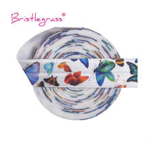 BRISTLEGRASS 5 Yard 3/4" 20mm Butterfly Print FOE Fold Over Elastics Spandex Satin Band Hair Tie Headband Tutu Dress Sewing Trim 2024 - buy cheap