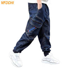 VFOCHI 2021 New 3-14T Boy Jeans Dark Blue Denim Pants for Kids Trousers Teenage Clothing Elastic Waist Boy Cargo Pants Boy Jeans 2024 - buy cheap