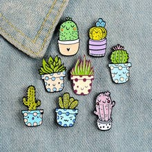 Potted Green Plants Enamel Pin Custom Wholesale Cactus Aloe Brooch Lapel Pin Bag Cartoon Badge Jewelry Gift Children Friends 2024 - buy cheap