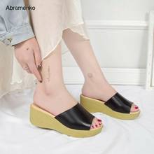 Women Summer Sandals Chunky High Heels Wedge Black Shoes Thick Bottom Woman Gladiator PU Leather Peep Toe Ladies Plus Size 35-42 2024 - buy cheap