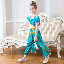 Cosplay Kids Flower Girls Princess Jasmine Costumes For Children Party Belly Dance Dress Indian Costume 2ps Halloween Christmas 2024 - buy cheap