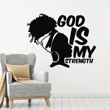 African Girl Wall Sticker Quotes God Is My Strength Vinyl Decal Africa Woman Bedroom Living Room Decoration Removable Home Decor 2024 - buy cheap