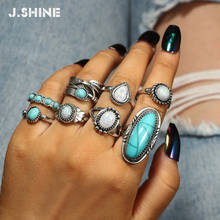 Jshine 8 tamanhos de anéis de pedra falsa vintage conjunto para mulheres antigos retrô empilhável cristal boêmio jóias de dedo médio atacado 2024 - compre barato