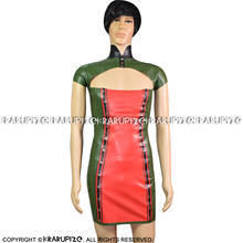 Olive Green And Black Red Military Sexy Latex Dress With Buttons Front Zipper Back Rubber Uniform LYQ-0110 2024 - buy cheap