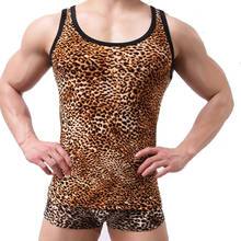 Conjunto de ropa interior de leopardo para hombre, camisetas sin mangas ajustadas, camiseta de Fitness, ropa interior Sexy, Bóxer + chaleco 2024 - compra barato