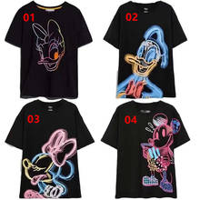 Disney verão impressão dos desenhos animados mickey mouse pato donald adulto menino menina camiseta algodão manga curta topo moda 2024 - compre barato