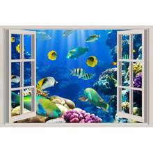 Moldura de parede de vinil para janela de peixes tropicais, adesivo de parede para quarto e janela de vinil 3d 2024 - compre barato
