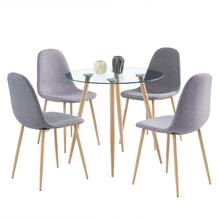 Conjunto de cadeiras com mesa de jantar, 1 mesa de jantar de vidro redondo + 4 peças estilo moderno, cadeira de jantar simples imitação de madeira grãos [] 2024 - compre barato