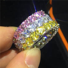 Anéis de prata esterlina 925 para aliança de casamento, masculino e feminino, corte almofada de 4mm de laboratório topázio com diamante, joia de festa 2024 - compre barato