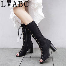 Fashion new summer shoes high heel  Women Pumps Sandals Boot sexy Lace Up open toe Mid boots Size 32-43 2024 - buy cheap