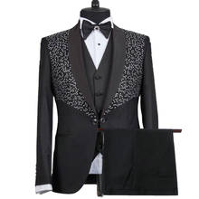 2021 высококачественные мужские костюмы, черные блестящие смокинг для жениха с кристаллами, облегающие деловые вечерние мы для вечеринки, свадебные костюмы, блейзер для лучших мужчин 2024 - купить недорого