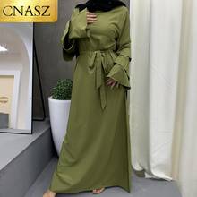 Новое модное исламское однотонное длинное платье размера плюс на Ближнем Востоке Формальное мусульманское платье с оборками 2024 - купить недорого