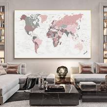 Posters World Map Print White background Pink Colors Wall Art Canvas Painting  Wall Decor Picture for Living Room Decoration 2024 - buy cheap