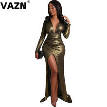 VAZN-Vestido largo de sirena para mujer, prenda Sexy de gama alta con cuello en V profundo y manga larga, cintura alta, 2020 2024 - compra barato