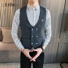 Double-breasted suit vest men groom wedding dress vest fashion slim fit korean men's waistcoat business casual sleeveless vests 2024 - buy cheap
