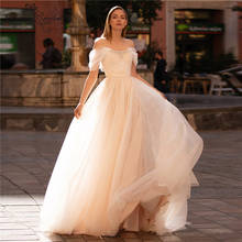 Vestido de noiva elegante, modelo boho, vestidos de noiva simples, plus size, com ombro de fora, pregas de cristal com contas, laço 2024 - compre barato