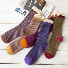 Lace Socks Female Japanese Tie Dyed Yarn Thick Knitting Socks Autumn/Winter Retro National Literary Pile Socks Lady Bohemia 2024 - buy cheap
