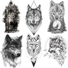 Tatuajes de lobo rombo negro para hombres y mujeres, arte corporal impermeable, tatuaje falso, pegatina de estilo Tribal, tatuaje de lobo de bosque, pasta para brazo y pierna 2024 - compra barato