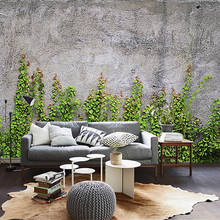 Personalizado mural papel de parede 3d criativo folhas verdes cimento pintura quarto sala estar sofá foto 2024 - compre barato