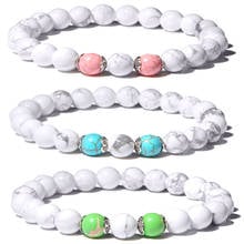 White Turquoises Stone Beads Bracelet Natural Howlite Turquoises Gem Stone Beads Charm Bracelet Yoga Jewelry for Women Gifts 2024 - buy cheap