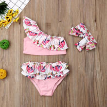 Conjunto de Bikini con volantes de flores para niños pequeños, bañador bonito de verano, Tankini, ropa de playa, 3 uds. 2024 - compra barato