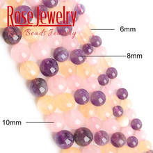 Natural ametistas citrino rosa cristal de quartzo contas redondas grânulos de pedra solta para fazer jóias diy pulseira acessórios 6 8 10mm 2024 - compre barato