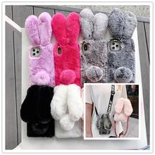 Neck Strap Case for Huawei Nova 7i 7 Pro 6 SE Huawei Honor 7A 7S 7C 7X 7 Play 3 Shoulder Lanyard Fluffy Rabbit Plush Fur Cover 2024 - buy cheap