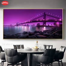 Pintura fotográfica personalizada com diamantes, quadrado inteiramente bordado com miçangas, nova york, ponte de ucrânio, paisagem diy 2024 - compre barato