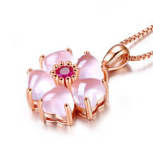 Fashion Sweet Heart Rose Gold Pendants Pink Crystal Hibiscus Stone Flower Pendant Necklace Romantic Jewelry For Lady Girls 2024 - compre barato