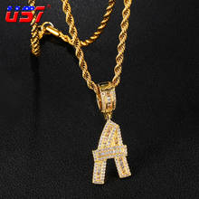 US7 Custom Name Bling Baguette Initial Single Letters Pendant with Stainless Steel Necklace For Men Women Hip Hop Rock Jewelry 2024 - buy cheap