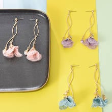 Ztech Korean Style Long Earrings for Women Gold Color Metal Lace Flower Pendant Earrings Statement Drop Earrings Fashion Gift 2024 - buy cheap