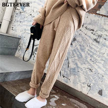 BGTEEVER Winter Thicken Women Harem Pants Casual Drawstring Twisted Knitted Pants Femme Chic Warm Female Sweater Trousers 2019 2024 - buy cheap