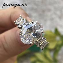 PANSYSEN Solid 925 Sterling Silver Oval Cut Created Moissanite Diamond Wedding Bands Fine Jewelry Ring White Gold Color Rings 2024 - buy cheap