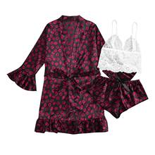 Red Lips Print Satin Pajamas Sesy Women Lingerie Robes  Camisole Shorts Sets Plus Size M-2XL Sleepwear Pijama Mujer 2021 A30 2024 - buy cheap