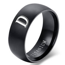 Personalised Initial Men Ring Engrave White A to Z Alphabet Stainless Steel Signet Blank Plain Ring Band Black Tone U.S.Size 2024 - buy cheap