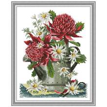 Flowers and Water Pots counted printed on the canvas  11CT 14CT DIY kit Cross Stitch embroidery needlework Sets home decor 2024 - buy cheap