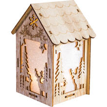 Casa de madeira iluminada led, decoração de árvores de natal para casa, casa de madeira iluminada, diy, decoração de janela 2024 - compre barato