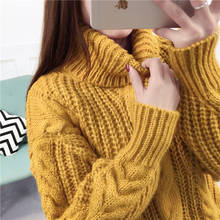 Suéter holgado de cuello alto para mujer, Jersey de punto corto, moda coreana, novedad, otoño e invierno, 2019 2024 - compra barato