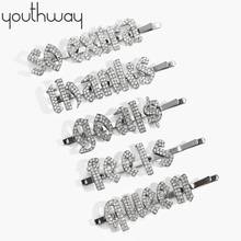 Rhinestone hair clips letter word haipins goal$ queen so extra Personalized Crystal Bling Bridal Styling hair pins Barrette 2024 - buy cheap