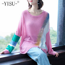Осенне-зимний вязаный свитер YISU, цветной Свободный пуловер из мохера, джемпер с круглым вырезом и длинными рукавами, топы, свитер для женщин 2024 - купить недорого
