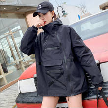 2020 New Casual Hooded Trench coat Women Spring Autumn Oversize Black zipper Pocket Windbreaker Coats Female Outerwear 2024 - buy cheap