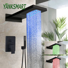 YANKSMART Chrome Polished LED Bathroom Shower Faucet Set Blacked Rainfall Double Function Mixer Shower Wall Mounted Tap Kit 2024 - buy cheap